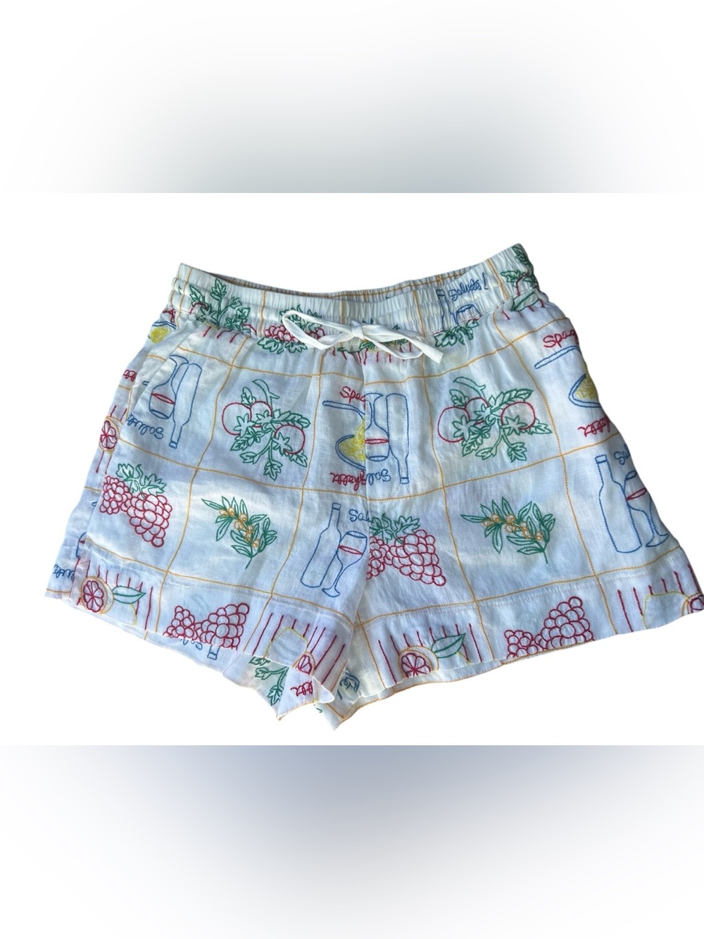 Magaschoni Italian Summer AOP Embroidered Linen Shorts NWT Size Small